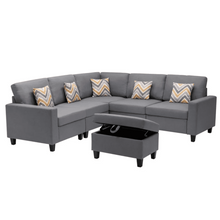Load image into Gallery viewer, Nollon Linen Fabric Sectional Sofa with Pillows and Storage Ottoman