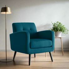 Load image into Gallery viewer, Keflavik Mid-century Peacock Blue Linen Arm Chair