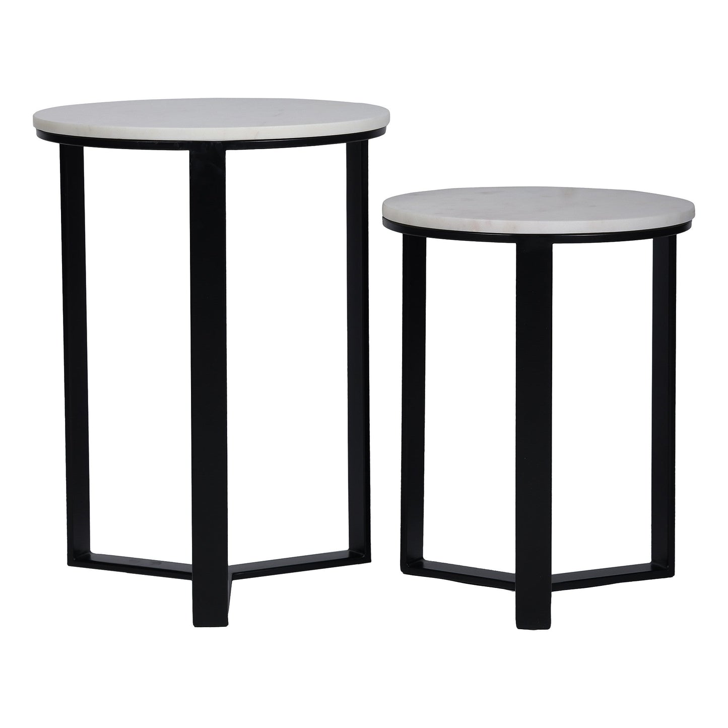 EthnoGlow Kavy Marble Nesting Tables - Set of 2 In Black Finish