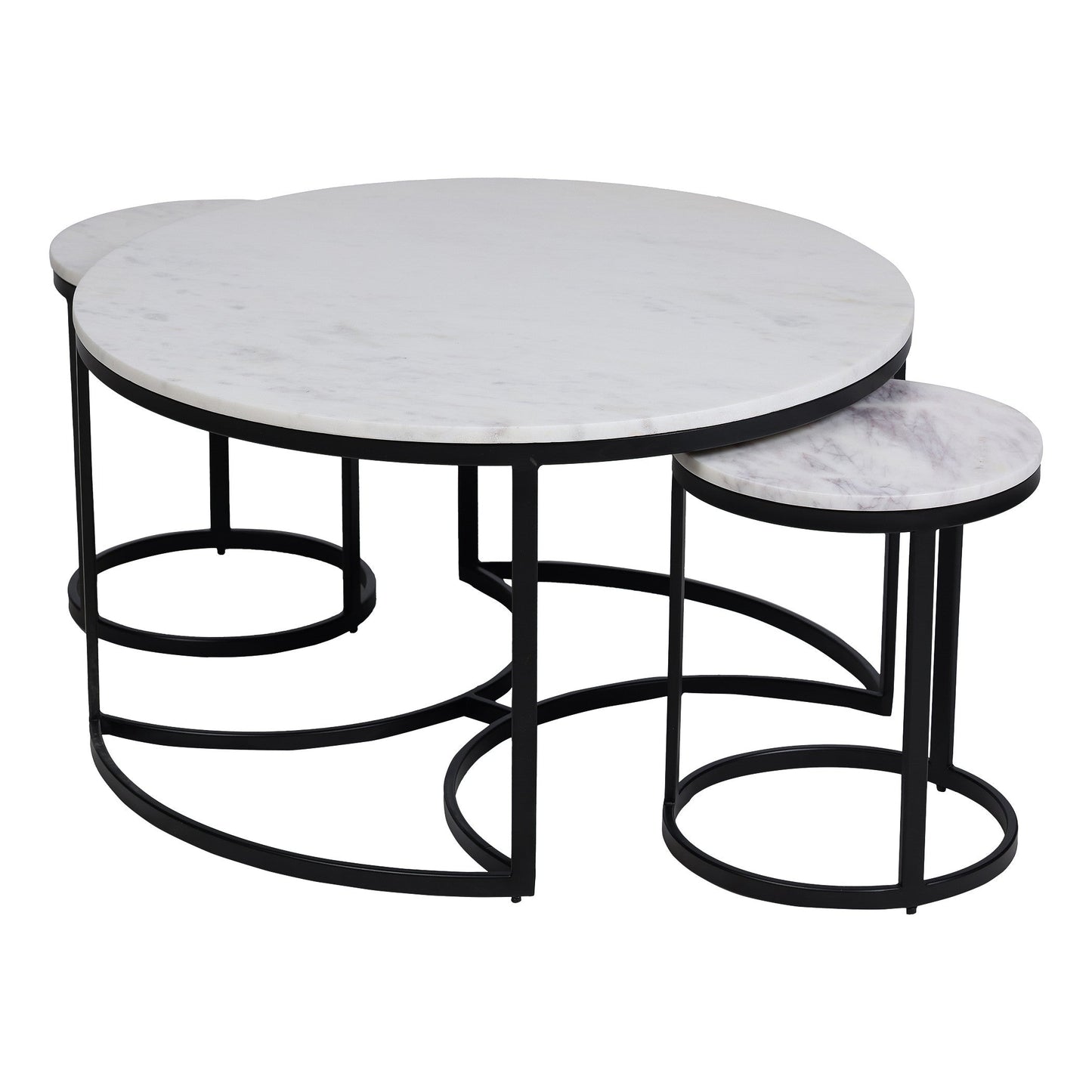 EthnoGlow Keya Marble Top Nesting Coffee Table In Dark Bronze Finish