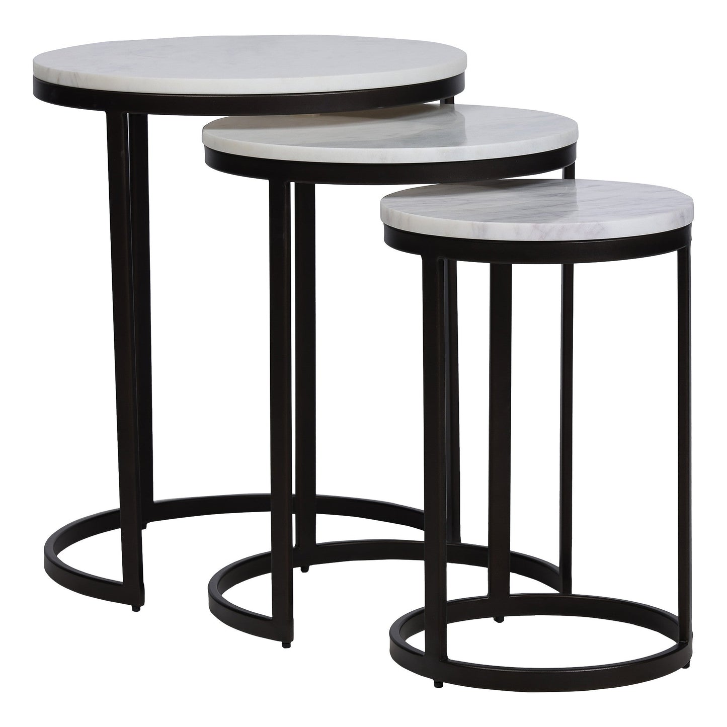EthnoGlow Sagra Nesting Marble Side Table Set of 3 in Dark Bronze Finish