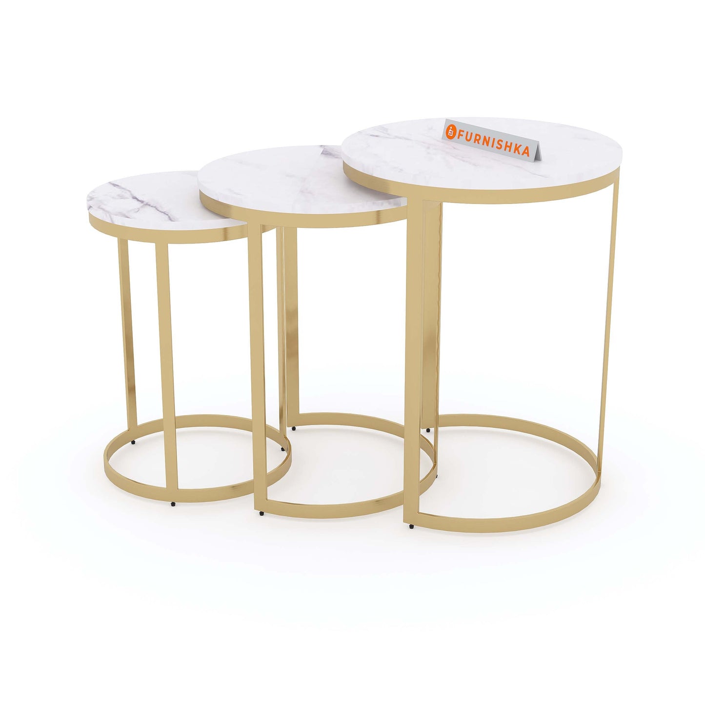 EthnoGlow Sagra Nesting Side Table Set of 3 In Gold Finish