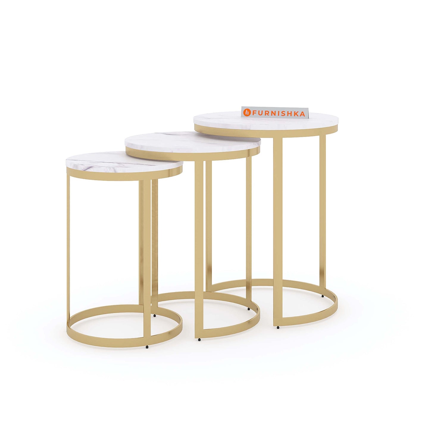 EthnoGlow Sagra Nesting Side Table Set of 3 In Gold Finish
