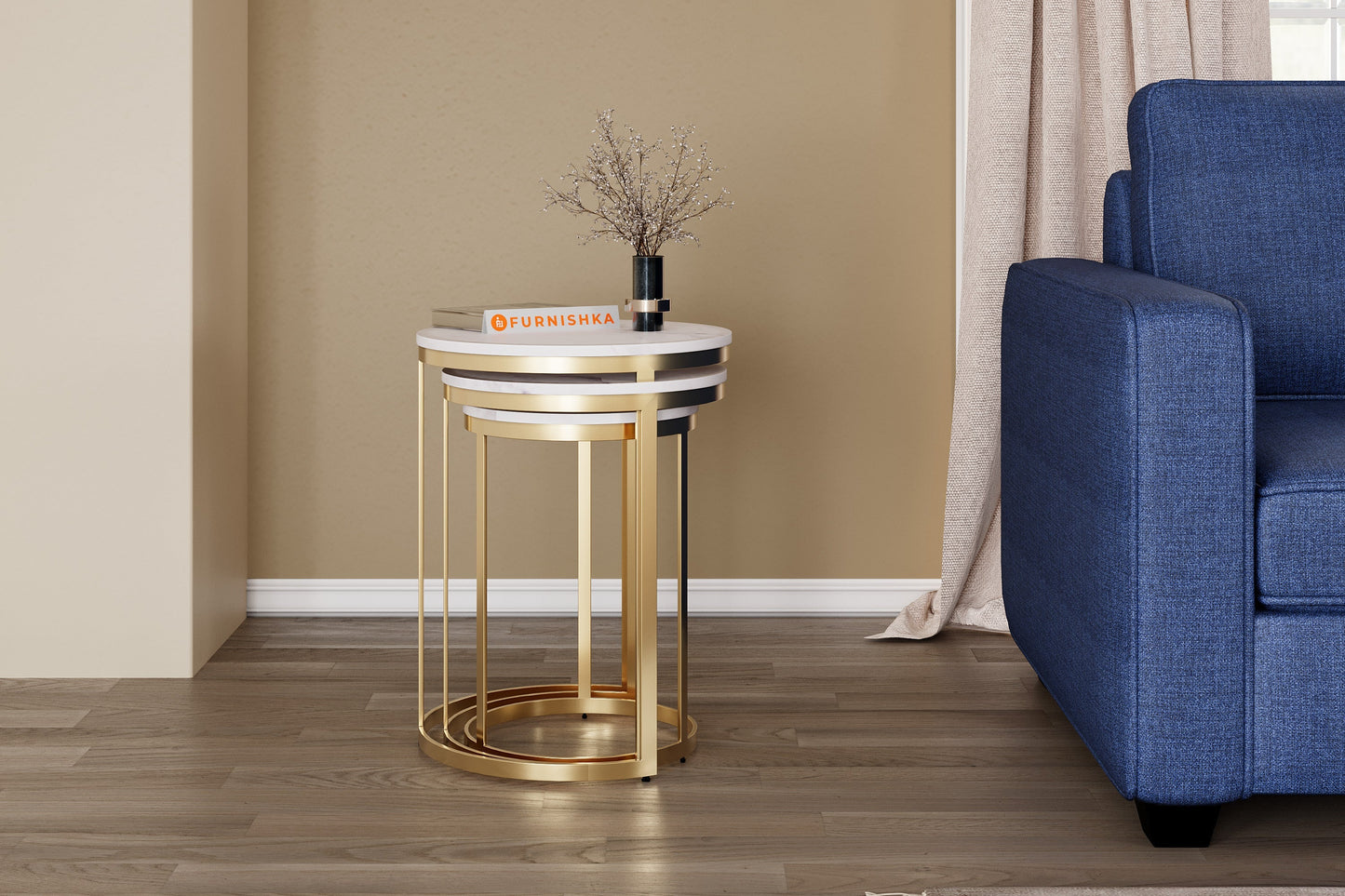 EthnoGlow Sagra Nesting Side Table Set of 3 In Gold Finish