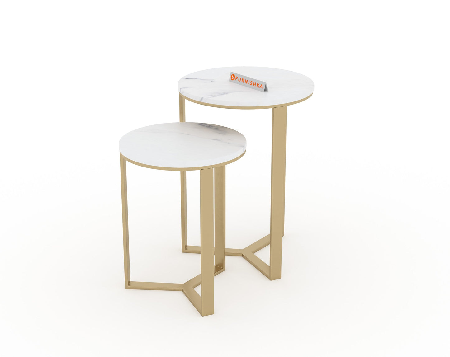 EthnoGlow Kavy Marble Nesting Table - Set of 2 In Gold Finish