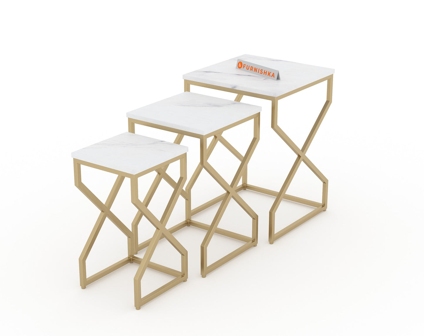 Melbourne Marble Nesting Table In Gold Finish (Set Of 3)