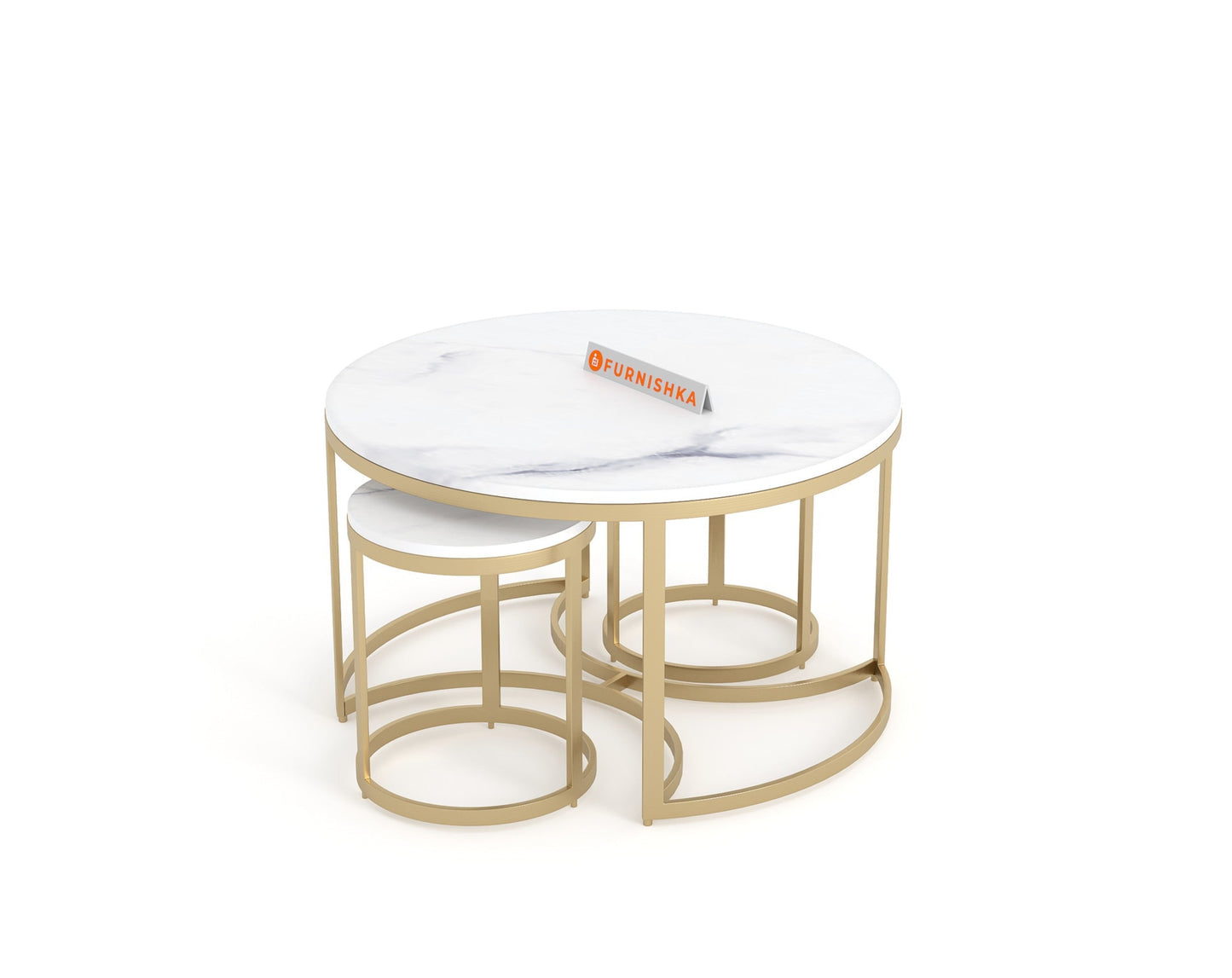 EthnoGlow Keya Marble Top Nesting Coffee Table In Gold Finish