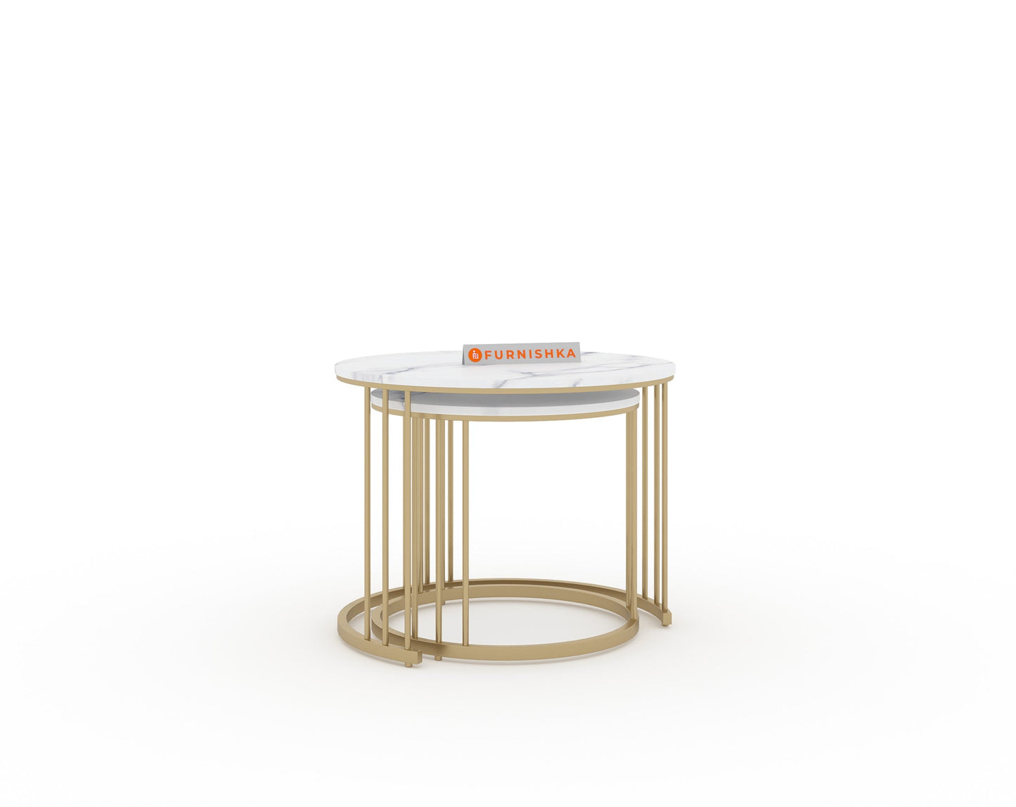 Yular Real Marble Nesting Table In Gold Finish