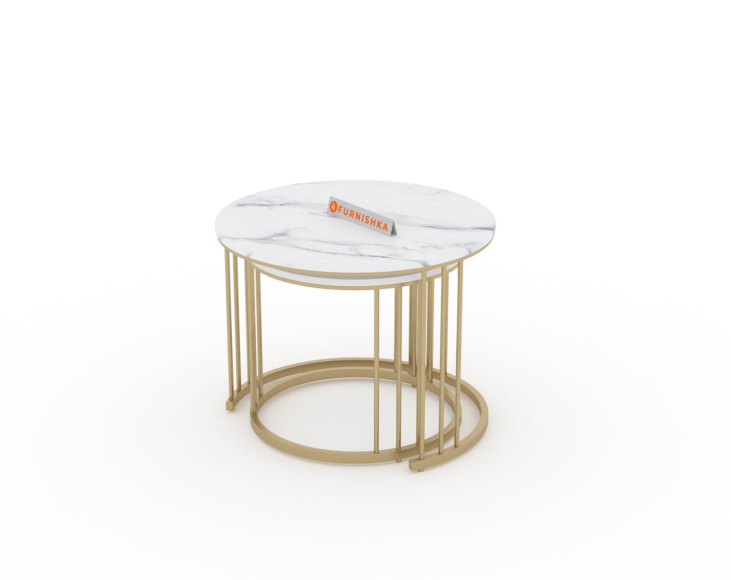 Yular Real Marble Nesting Table In Gold Finish