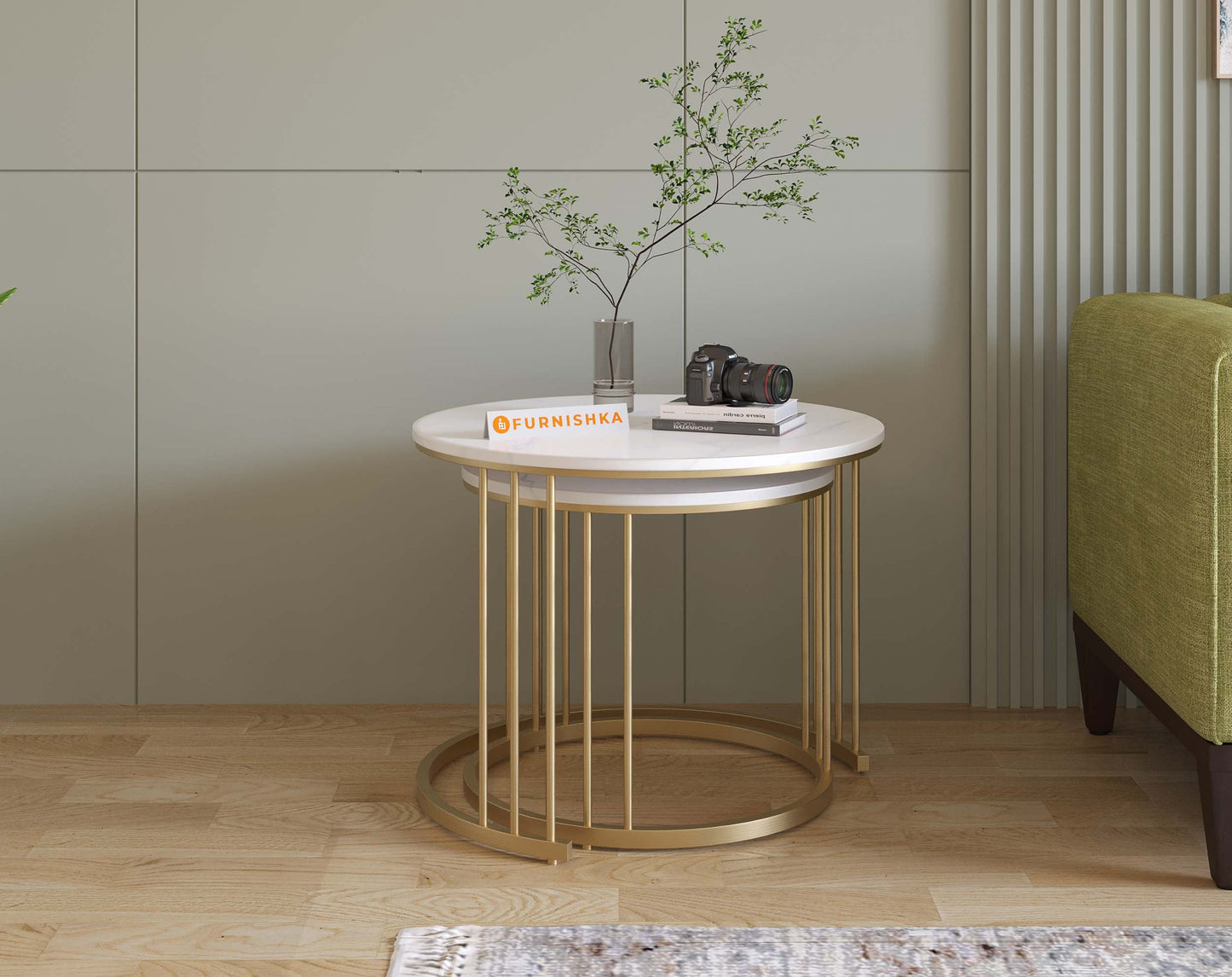 Yular Real Marble Nesting Table In Gold Finish