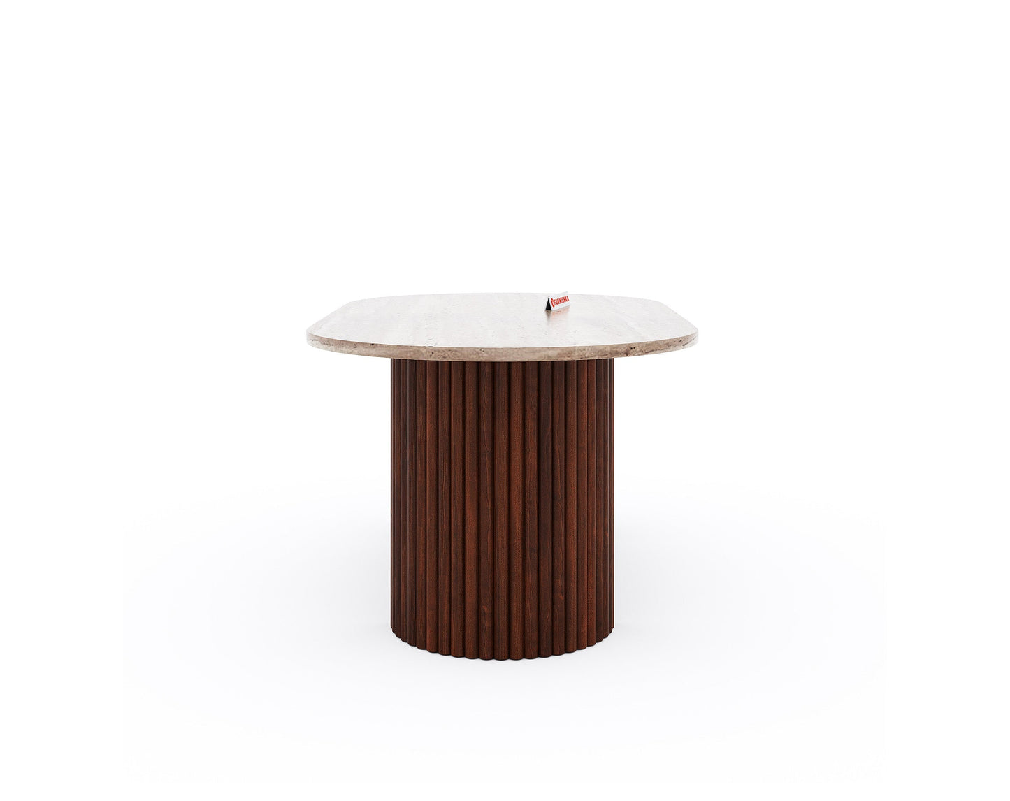 Swaarno Travertine Marble Top Coffee Table In Dark Walnut Finish