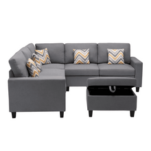 Load image into Gallery viewer, Nollon Linen Fabric Sectional Sofa with Pillows and Storage Ottoman