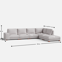 Load image into Gallery viewer, Derek modular right arm 5 seater sofa with ottoman - 127.5" | 61.6" Left chaise with 34" Ottoman