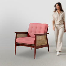 Load image into Gallery viewer, Elector Accent Chair Rattan Weave, Mahogany Sheesham Finished in Watermellon Red Fabric
