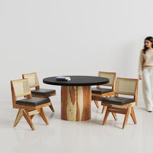Load image into Gallery viewer, Luis-Jean Textured Black Dining Table Set with Premium Trimming - 2, 4 & 6 Seater/ All sizes