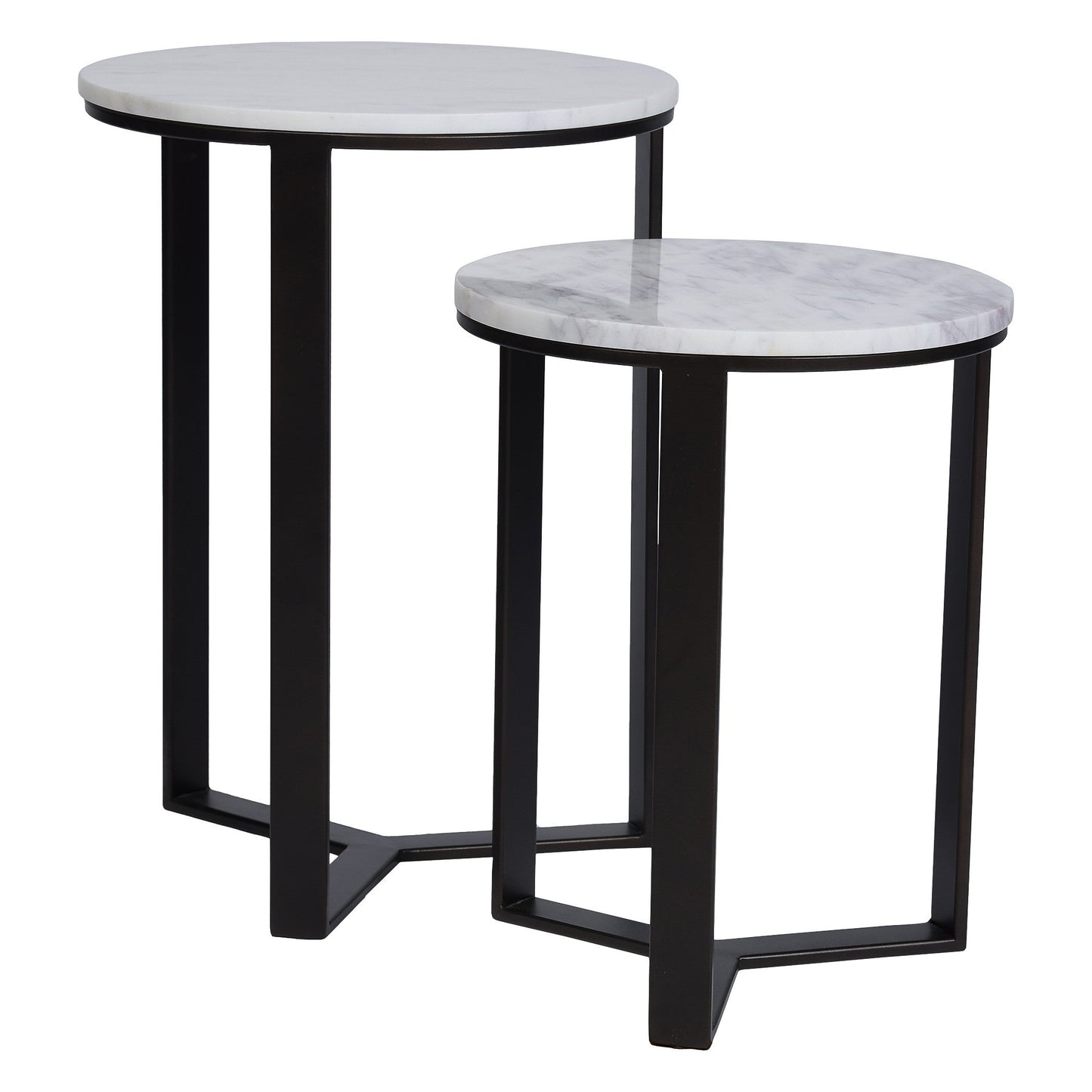 EthnoGlow Kavy Marble Nesting Table - Set of 2 In Dark Bronze Finish