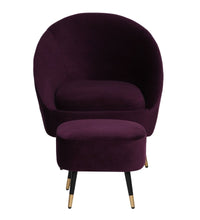 Load image into Gallery viewer, Mariana Velvet Finish Barrel Chair with Foot Stool in Wine Colour