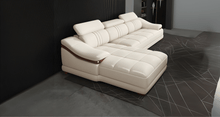 Load image into Gallery viewer, Leather Sofa Rossato | Adjustable Headrest &amp; Wooden Panel Armrests | Premium Design with Console Options: Speakers, Storage, &amp; Cup Holders | Direct from Factory
