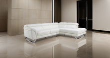 Load image into Gallery viewer, L Shape Sofa Felini 5 Seater white Italian Leather Sofa with SS legs and movable Head rest
