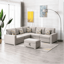 Load image into Gallery viewer, Nollon Linen Fabric Sectional Sofa with Pillows and Storage Ottoman
