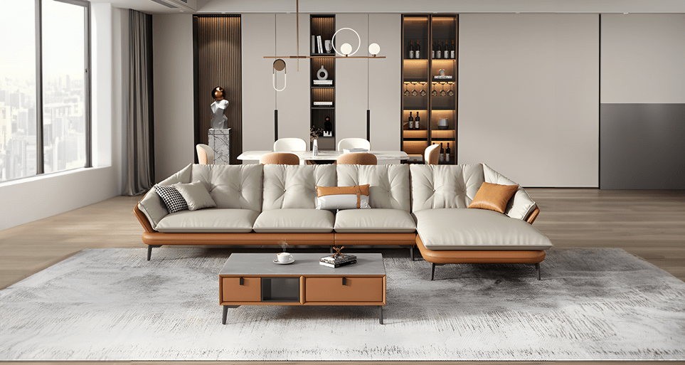 Leather L-Shape Erba Sofa | Trending Design with High Legs for Cleaning Ease |  Direct from Factory
