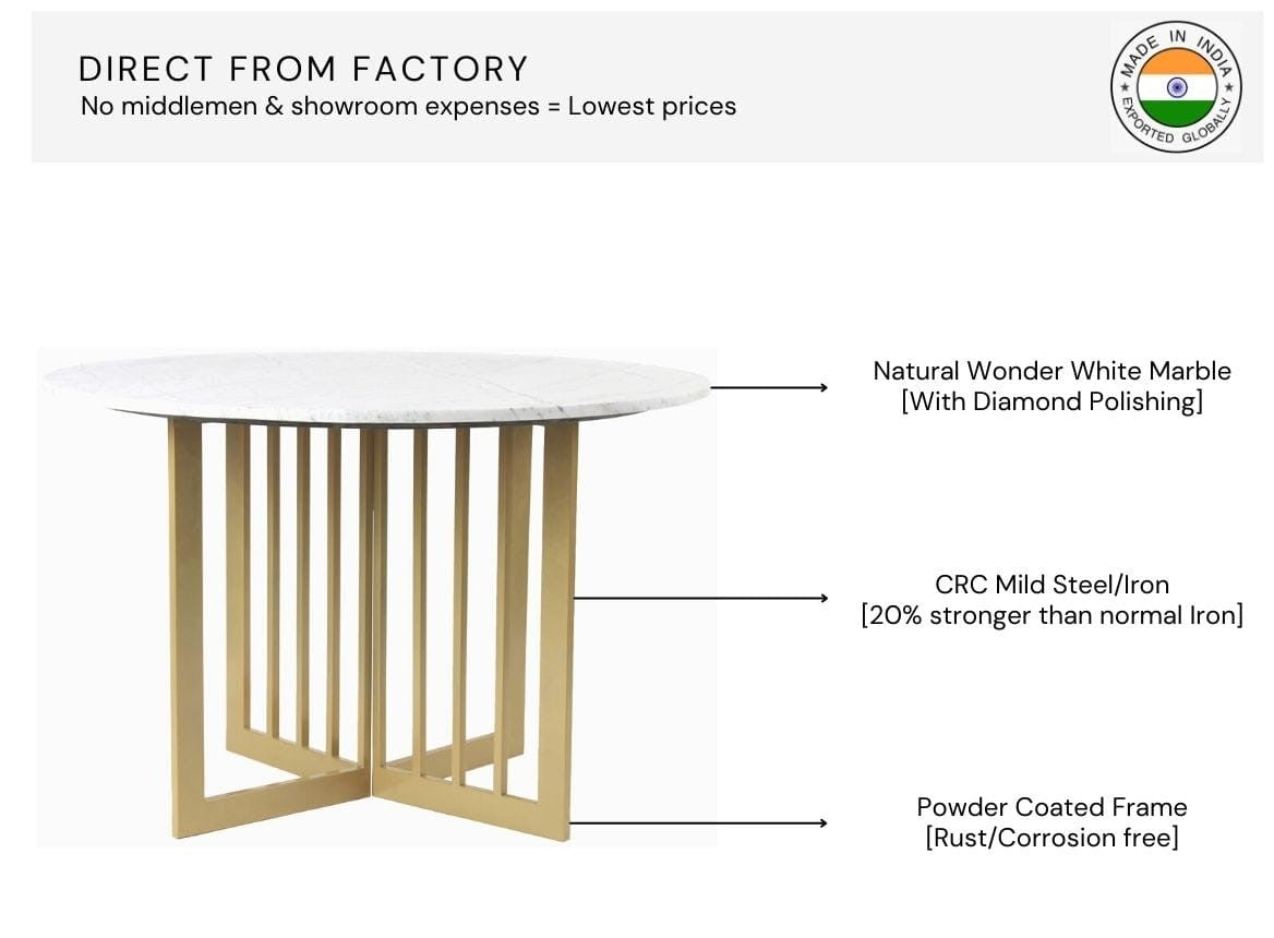 Kitson 4 Seater Round Marble Dining Table In Gold Finish