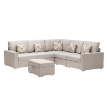 Load image into Gallery viewer, Nollon Linen Fabric Sectional Sofa with Pillows and Storage Ottoman
