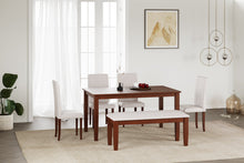 Load image into Gallery viewer, Golden Mayer Elderberry  Rubber Wood 6-Seater Dinning Table | 4-Fully Cushioned Fabric Dining Chair  | 1-Cushioned Fabric Dining Bench in Walnut Finish
