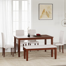 Load image into Gallery viewer, Golden Mayer Elderberry  Rubber Wood 6-Seater Dinning Table | 4-Fully Cushioned Fabric Dining Chair  | 1-Cushioned Fabric Dining Bench in Walnut Finish
