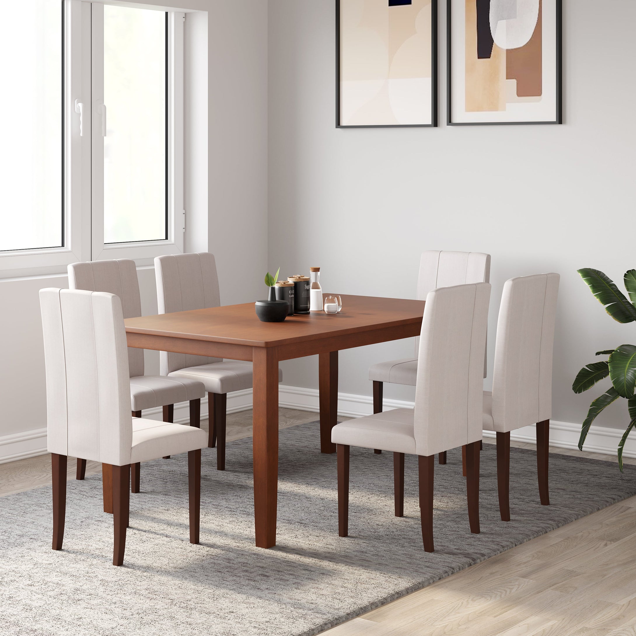 Golden Mayer Elderberry Solid Wood 6-Seater Dinning Table | 6-Fully Cushioned Fabric Dining Chair in Walnut Finish