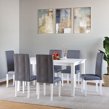 Load image into Gallery viewer, Golden Mayer Elderberry Solid Rubber Wood 6-Seater Dinning Table | 6-Fully Cushioned Fabric Dining Chair in White Finish
