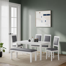 Load image into Gallery viewer, Golden Mayer Elderberry Solid Rubber Wood 6-Seater Dinning Table | 4-Cushioned Fabric Dining Chair  | 1-Cushioned Fabric Dining Bench in White Finish
