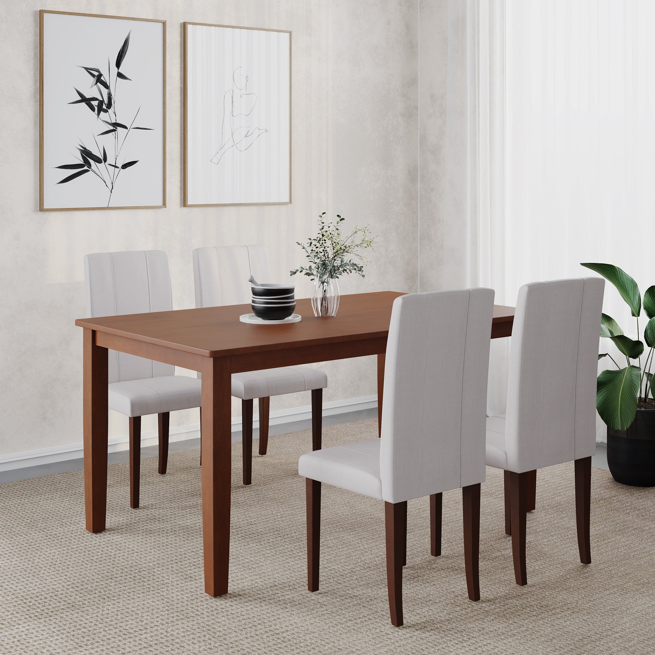 Golden Mayer Mulberry Solid  Wood 4-Seater Dinning Table | 4-Fully Cushioned Fabric Dining Chair in Walnut Finish