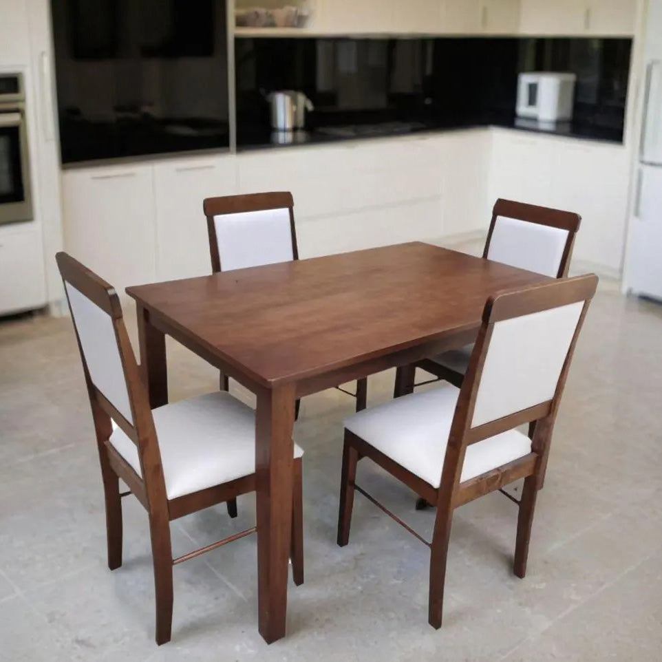 Golden Mayer Mulberry Solid  Wood 4-Seater Dinning Table | 4-Cushioned Fabric Dining Chair in Walnut Finish