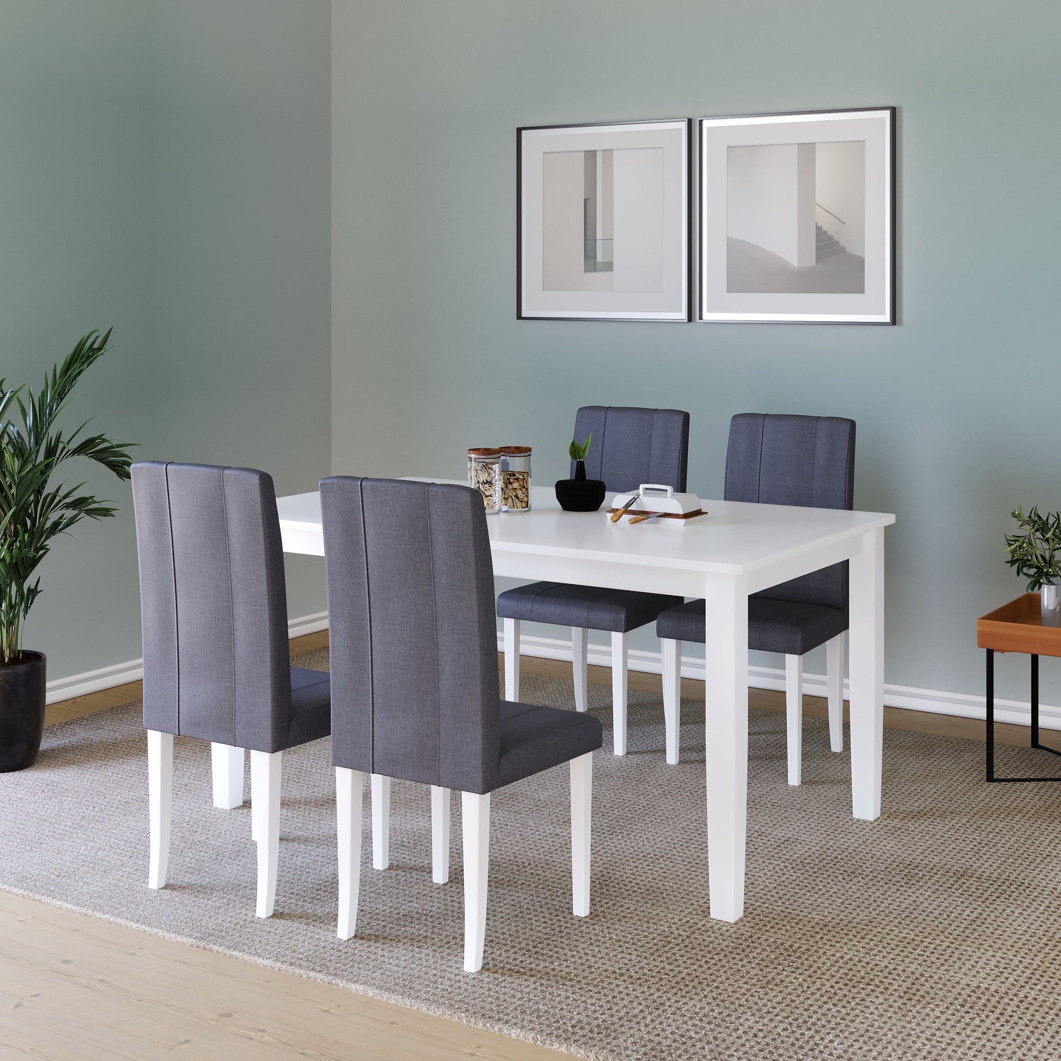 Golden Mayer Mulberry Solid Rubber Wood 4-Seater Dinning Table | 4-Fully Cushioned Fabric Dining Chair in White Finish