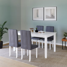 Load image into Gallery viewer, Golden Mayer Mulberry Solid Rubber Wood 4-Seater Dinning Table | 4-Fully Cushioned Fabric Dining Chair in White Finish
