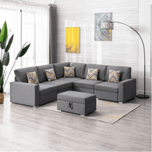Load image into Gallery viewer, Nollon Linen Fabric Sectional Sofa with Pillows and Storage Ottoman
