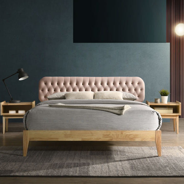 Golden Mayer Asiatic King Size Bed In Designer Upholstered Headboard in Natural Colour