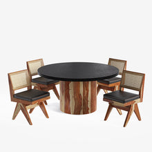 Load image into Gallery viewer, Luis-Jean Textured Black Dining Table Set with Premium Trimming -  2, 4 &amp; 6 Seater/ All sizes
