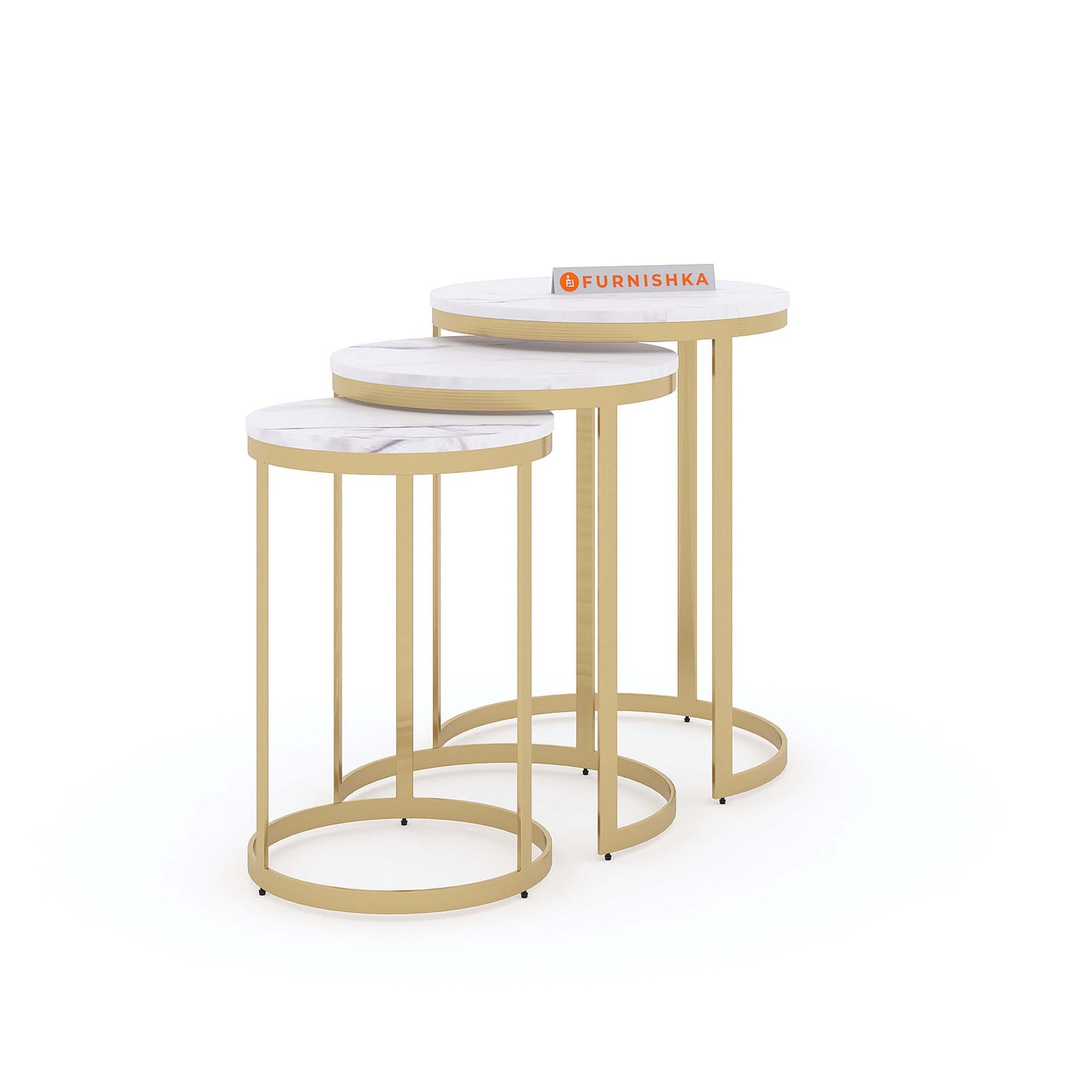 EthnoGlow Sagra Nesting Side Table Set of 3 In Gold Finish