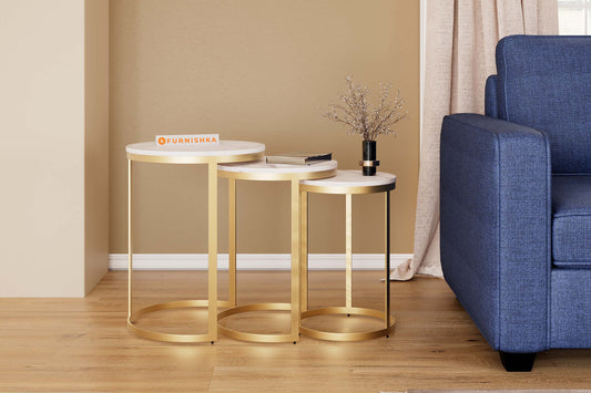 EthnoGlow Sagra Nesting Side Table Set of 3 In Gold Finish
