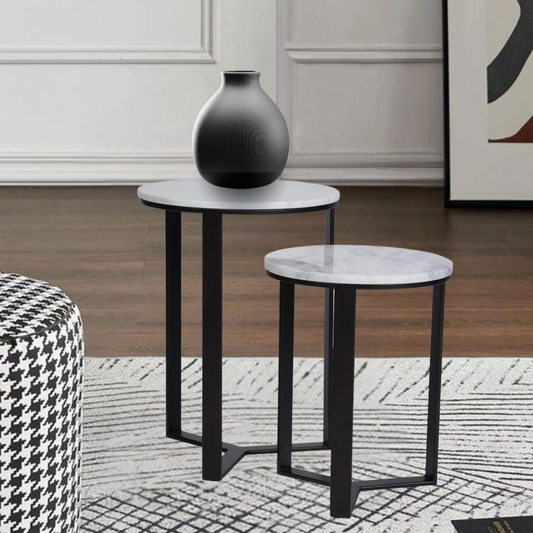 EthnoGlow Kavy Marble Nesting Table - Set of 2 In Dark Bronze Finish