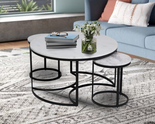 EthnoGlow Keya Marble Top Nesting Coffee Table In Dark Bronze Finish