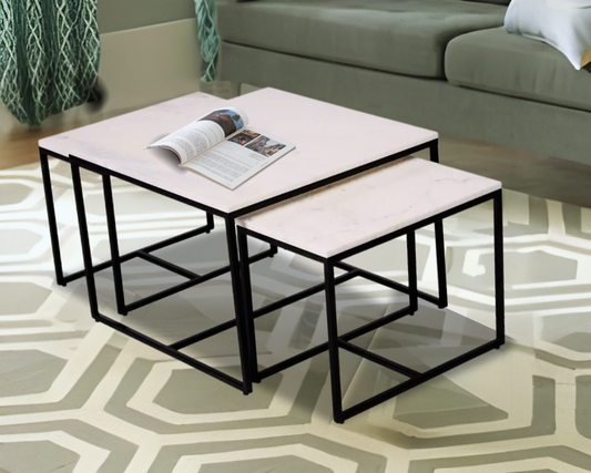 Arina Marble Nesting Coffee Table in Black Finish