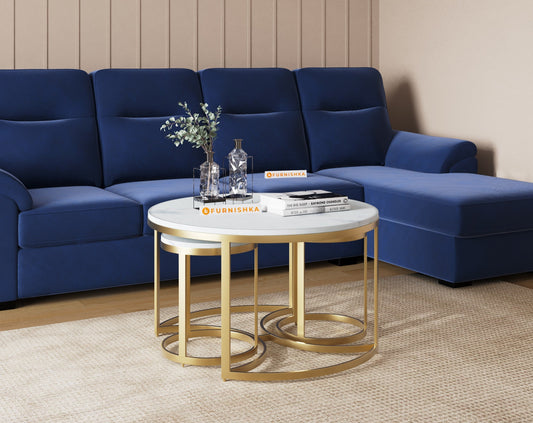 EthnoGlow Keya Marble Top Nesting Coffee Table In Gold Finish