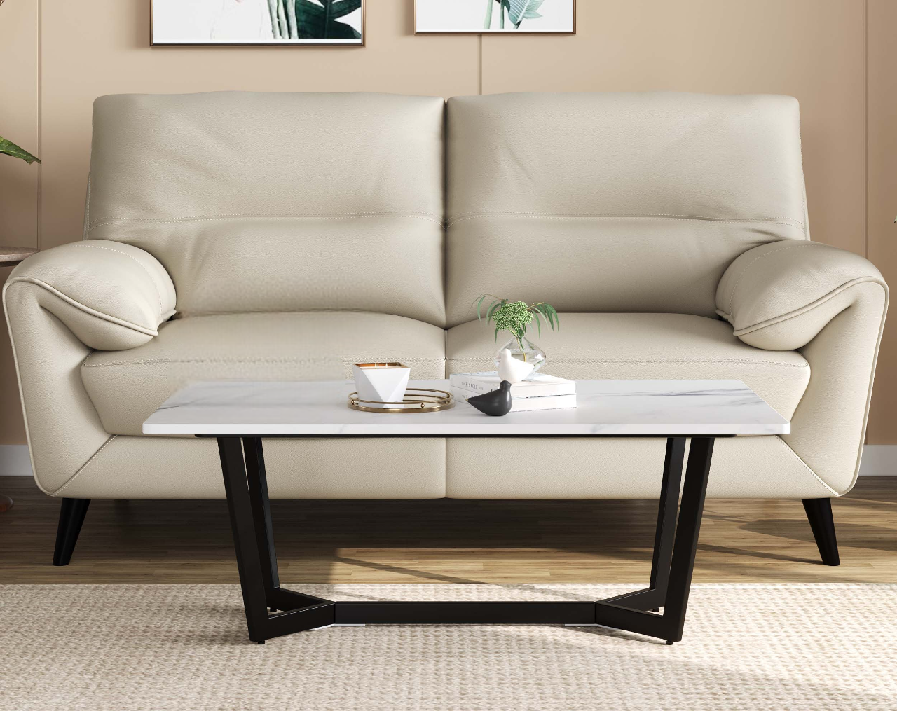 Varlo Marble Top Coffee Table In Black Finish