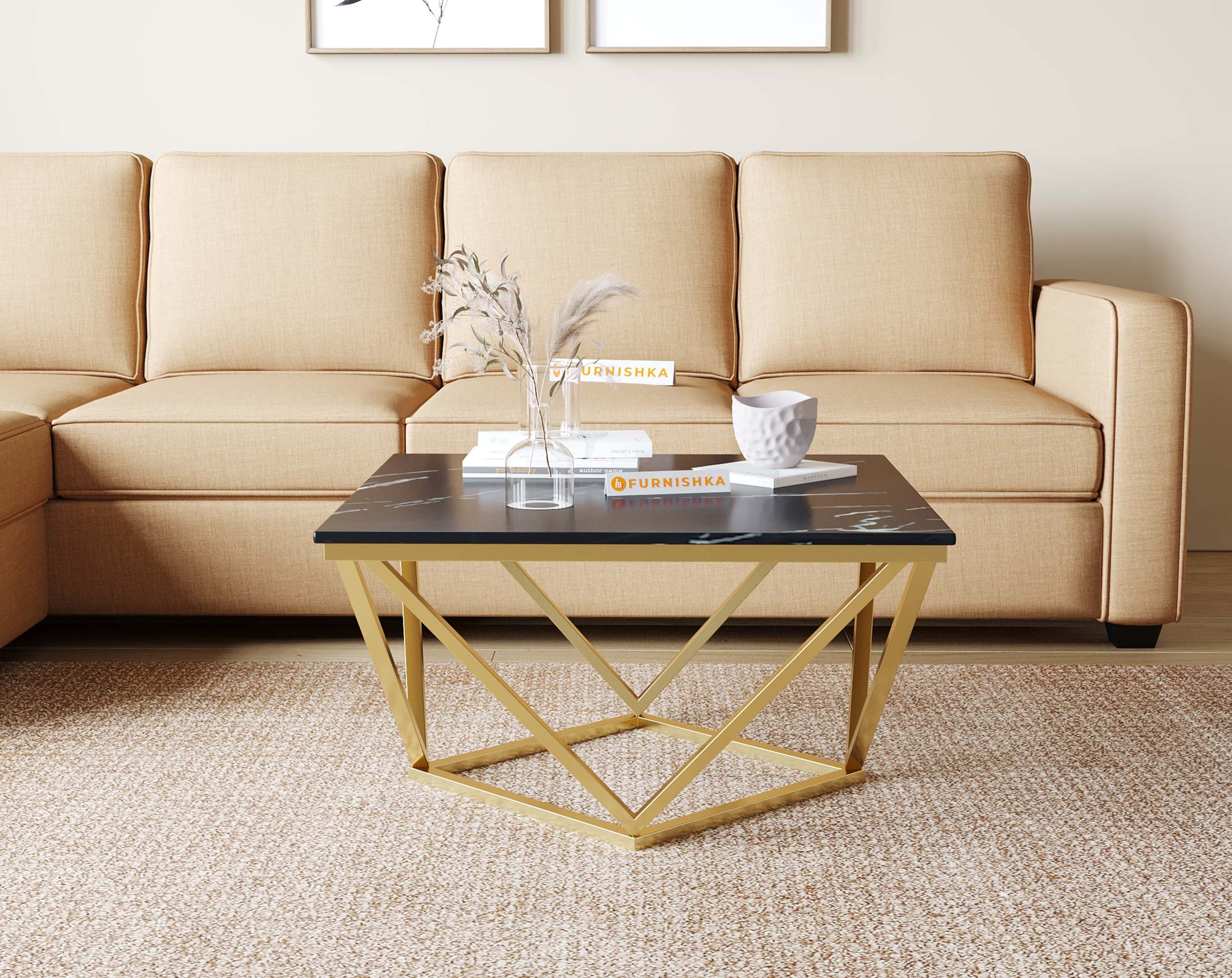 Solaia Coffee Table with Black Engineered Marble Top