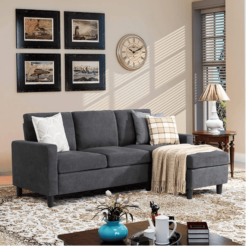 Futz Linen Upholstered L-shaped Sectional Sofa