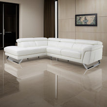 Load image into Gallery viewer, L Shape Sofa Felini 5 Seater white Italian Leather Sofa with SS legs and movable Head rest
