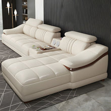 Load image into Gallery viewer, Leather Sofa Rossato | Adjustable Headrest &amp; Wooden Panel Armrests | Premium Design with Console Options: Speakers, Storage, &amp; Cup Holders | Direct from Factory
